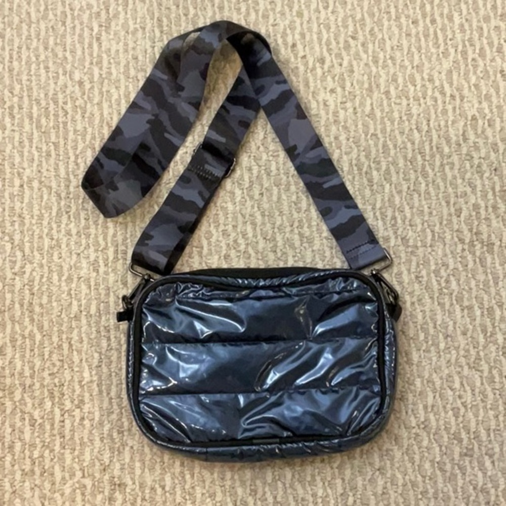 HAUTE SHORE Black Crossbody Bag with Camouflage Strap